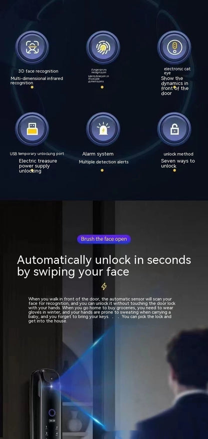 Automatic Fingerprint Lock Household Anti-theft Door 3d Face Recognition Smart Lock Peephole Viewer Password Lock